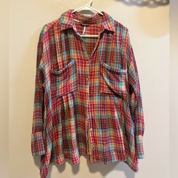 Free People Flannel Voyage Shirt Dress in Twilight Combo XS Bohemian Hippie - Picture 4 of 8